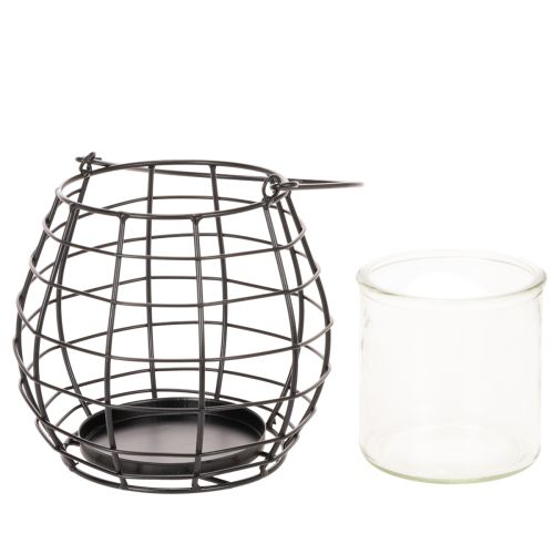 Gartenlaterne mit Henkel Metall Schwarz Windlicht Glas Ø17cm H15cm | Floristik24.ch