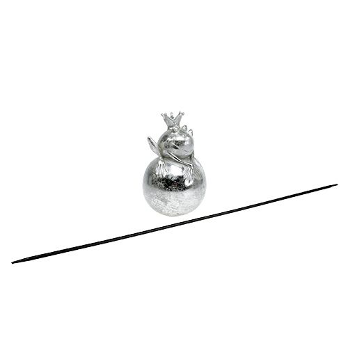 Floristik24 Gartenstecker Frosch Silber 22cm 1m