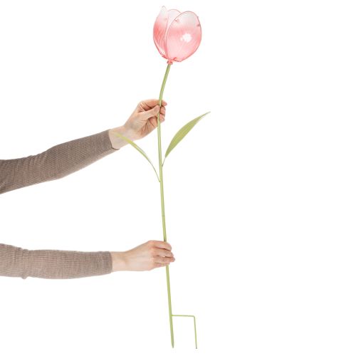Gartenstecker Tulpe aus Metall und Glas 94 cm Pink | Floristik24.ch