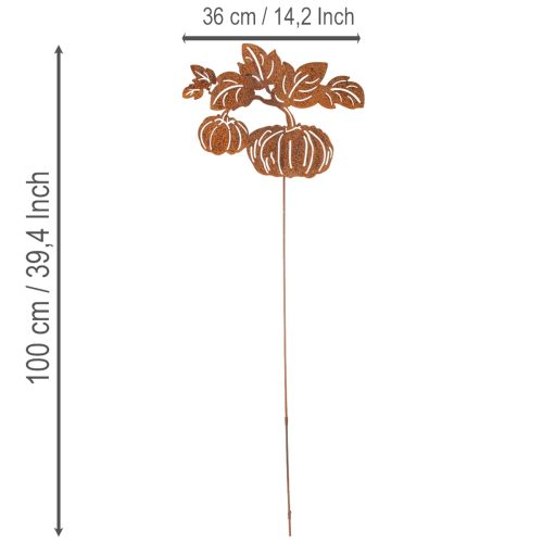 Artikel Gartenstecker Metall Kürbis Rostoptik 100cm für Herbstdekoration
