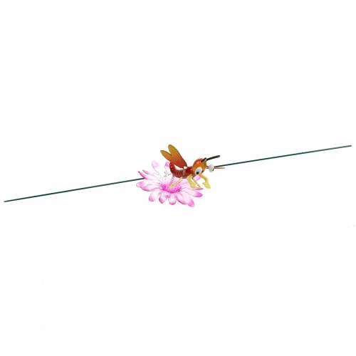 Floristik24 Gartenstecker Libelle auf Blume mit Metallfeder Orange, Pink H74cm