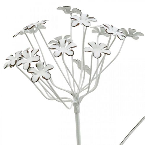 Floristik24 Gartenstecker-Blume, Gartendeko, Pflanzenstecker aus Metall Shabby Chic Weiß, Silbern L52cm Ø10cm 2St