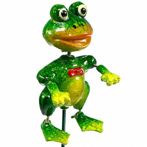 Floristik24 Pflanzenstecker Deko-Frosch mit Fliege und Metallfedern Grün, Gelb, Rot H68,5cm