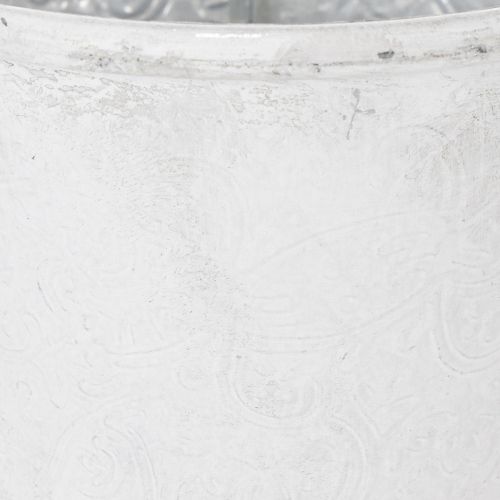 Metall-Pflanztopf mit Ornamenten Weiss Ø18,5cm H18cm für Innen- und Aussenbereich | Floristik24.ch