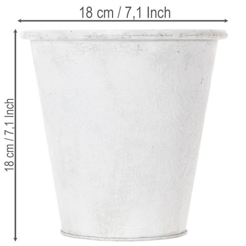 Metall-Pflanztopf mit Ornamenten Weiss Ø18,5cm H18cm für Innen- und Aussenbereich | Floristik24.ch