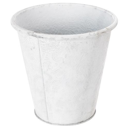 Metall-Pflanztopf mit Ornamenten Weiss Ø18,5cm H18cm für Innen- und Aussenbereich | Floristik24.ch