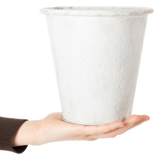 Metall-Pflanztopf mit Ornamenten Weiss Ø18,5cm H18cm für Innen- und Aussenbereich | Floristik24.ch