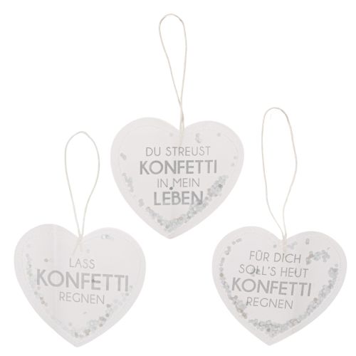 Geschenkanhänger Herz Konfetti Papier 9cm Weiss Silber 6 Stück