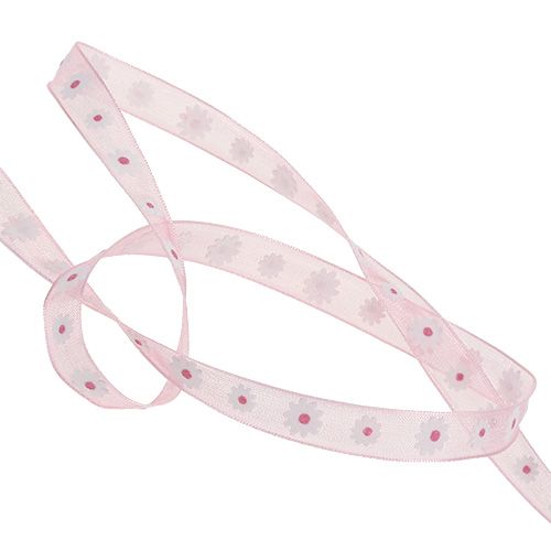 Floristik24 Geschenkband Rosa mit Blüte 10mm 20m
