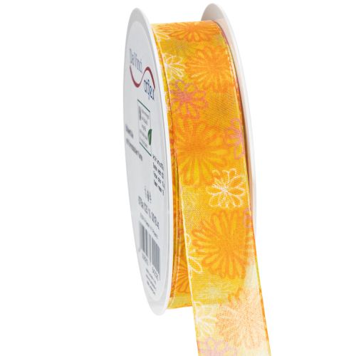 Geschenkband Blumen Organzaband Gelb Orange 25mm 18m