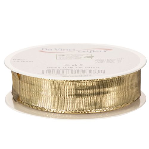 Geschenkband mit Drahtkante 25mm x 25m Gold Polyester Polyamid | Floristik24.ch