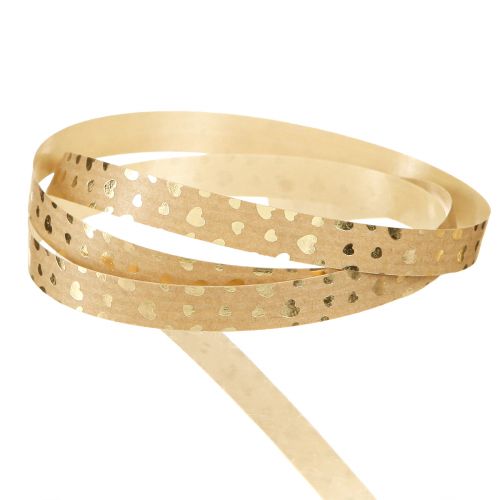 Artikel Geschenkband Kräuselband mit Herzen Gold Braun 10mm 100m