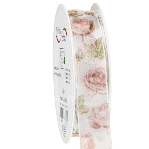 Geschenkband Rosen Organzaband mit Blüten 25mm 20m
