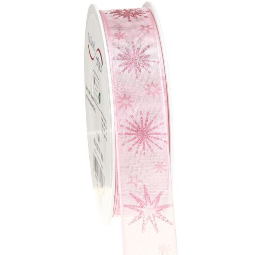 Floristik24 Geschenkband Sterne Weihnachtsband Rosa 25mm 20m
