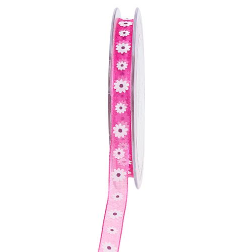 Floristik24 Geschenkband Pink mit Blüte 10mm 20m