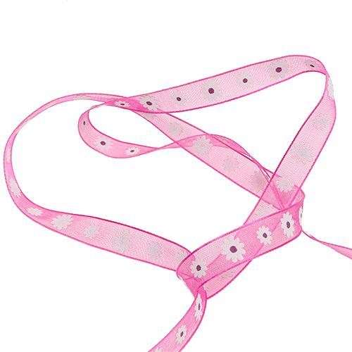 Floristik24 Geschenkband Pink mit Blüte 10mm 20m