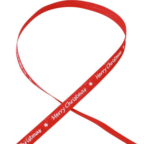 Floristik24 Geschenkband Rot „Merry Christmas“ Baumwolle 10mm 100m