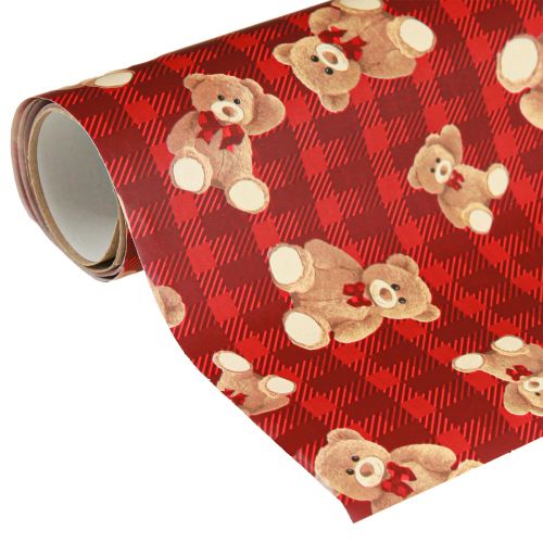Floristik24 Geschenkpapier Geburtstag Teddybär Rot Kariert 70x200cm