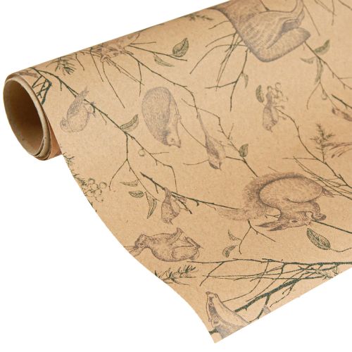 Geschenkpapier Tiere Wald in Braun Blau 70cm x 200cm
