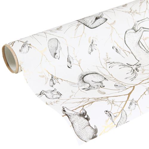 Geschenkpapier Tiere Weiß Grau Gold Herbst Winter 200cm