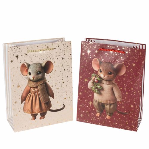 Geschenktüten Weihnachten mit Mausmotiv und Sternen, 18 × 8 × 24 cm, 2 Stück