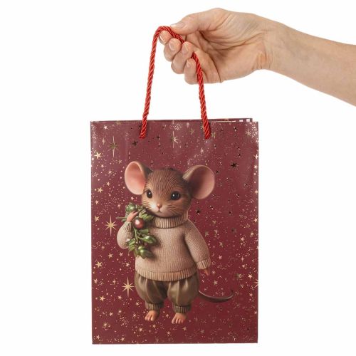 Geschenktüten Weihnachten mit Mausmotiv und Sternen, 18 × 8 × 24 cm, 2 Stück | Floristik24.ch
