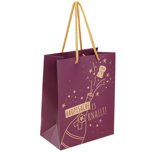 Geschenktüte „Hauptsache es knallt“ Weinrot Gold 18×10×23cm 2St