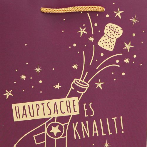 Artikel Geschenktüte „Hauptsache es knallt“ Weinrot Gold 18×10×23cm 2St