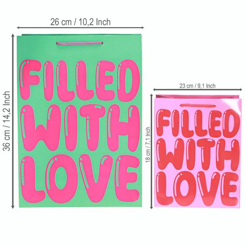 Artikel Geschenktüte mit Henkeln „Filled with Love“ H36/23cm 2er-Set
