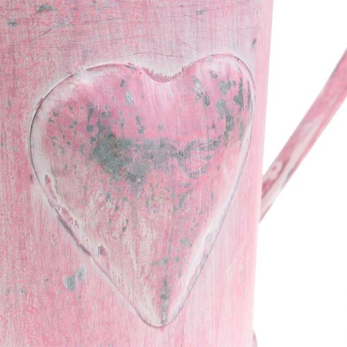 Artikel Pflanzgefäß Gießkanne mit Herz Rosa, Weiß gewaschen Ø12,5cm H13cm