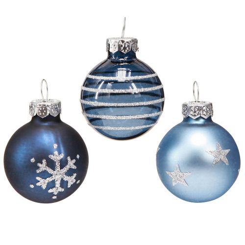 Floristik24 Glas Christbaumkugeln Blau Silber Dekor Mini Ø3cm 9 St