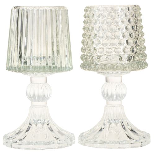 Artikel Glas Teelichthalter mit Fuß Punkte und Rillen H15cm 2St