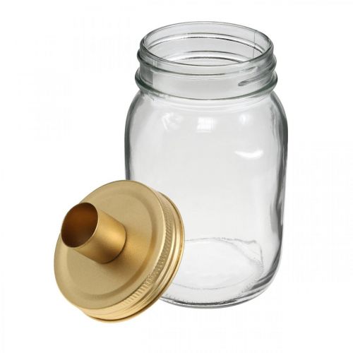 Floristik24 Deko Glas mit Kerzenhalter Golden Metalldeckel Ø8,5cm H16cm 2St