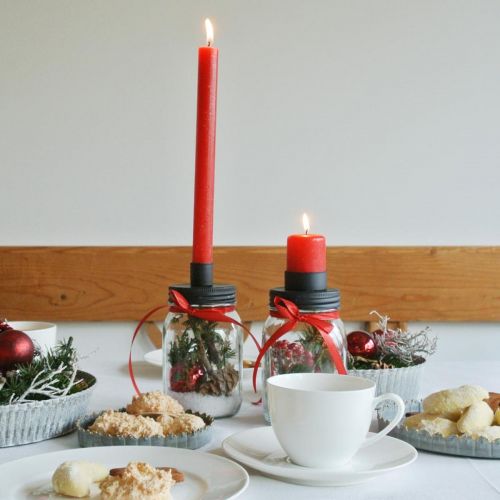 Floristik24 Deko Glas mit Kerzenhalter Schwarz Tischdeko Ø8,5cm H16cm 2St