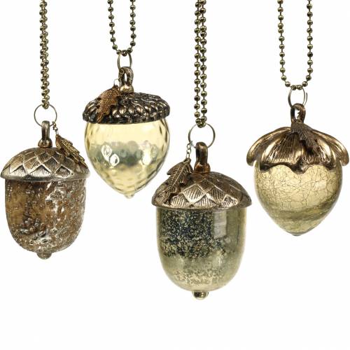 Christbaumschmuck Eichel zum Hängen Metall Glas Gold 11cm 4St