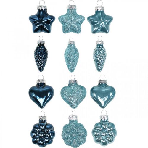 Floristik24 Mini Christbaumschmuck Mix Glas Blau, Glitter sortiert 4cm 12St