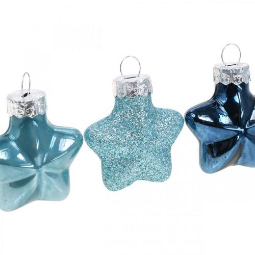 Floristik24 Mini Christbaumschmuck Mix Glas Blau, Glitter sortiert 4cm 12St