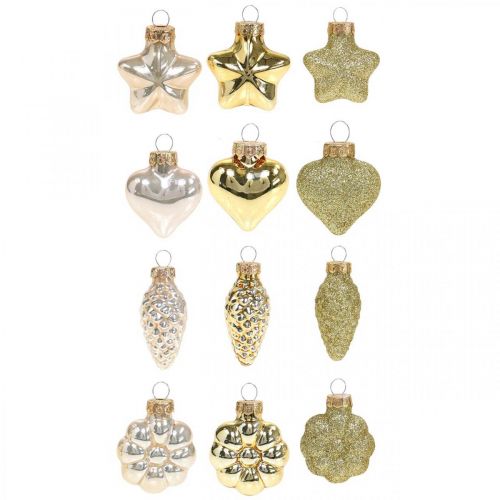 Floristik24 Mini Christbaumschmuck Mix Glas Gold, Perlfarben sortiert 4cm 12St