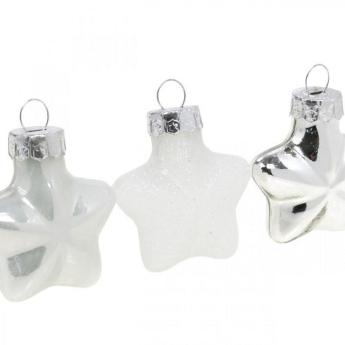Floristik24 Mini Christbaumschmuck Mix Glas Weiß, Silber sortiert 4cm 12St