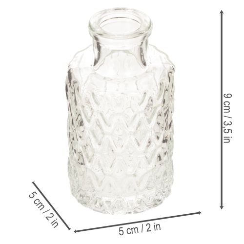 Mini Glasvase 9 cm Set mit Rautenmuster, transparent, 6 Stück, für Tischdekoration | Floristik24.ch
