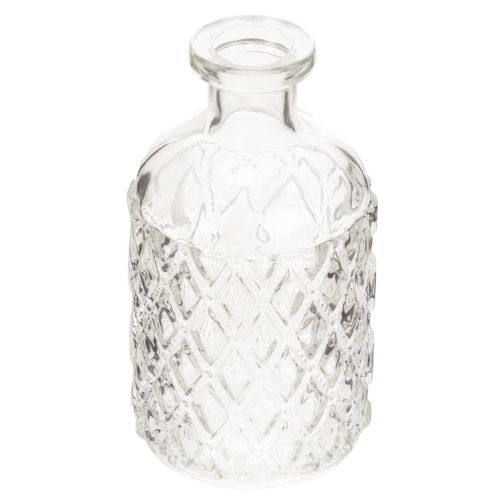 Glasflaschen Set mit Rautenmuster, Vase, 13 cm, 6 Stück, klar