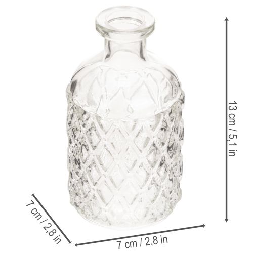 Glasflaschen Set mit Rautenmuster, Vase, 13 cm, 6 Stück, klar | Floristik24.ch