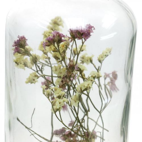 Artikel Glas mit Kerzenständer, Glasdeko mit Trockenblumen H16cm Ø8,5cm
