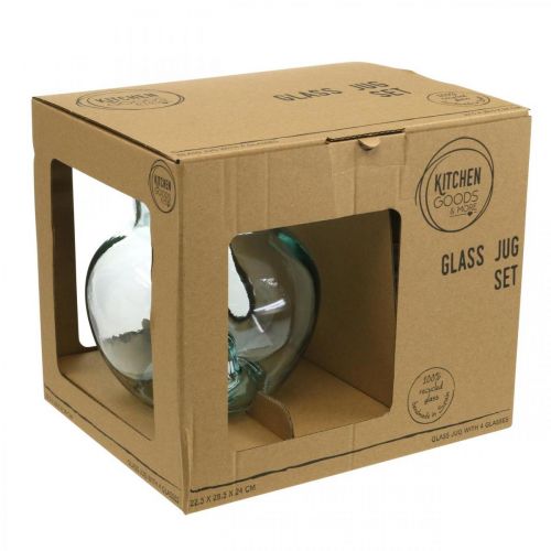 Artikel Glaskanne mit Trinkgläsern, Getränkeset zum Servieren Bläulich Klar H20cm/11,5cm 5-teilig