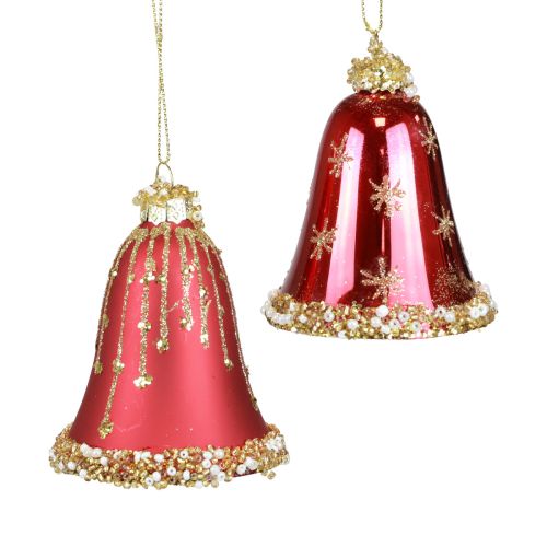 Glasglocke Weihnachtsglocken Rot Gold Ø6,5cm H8,5cm 2St