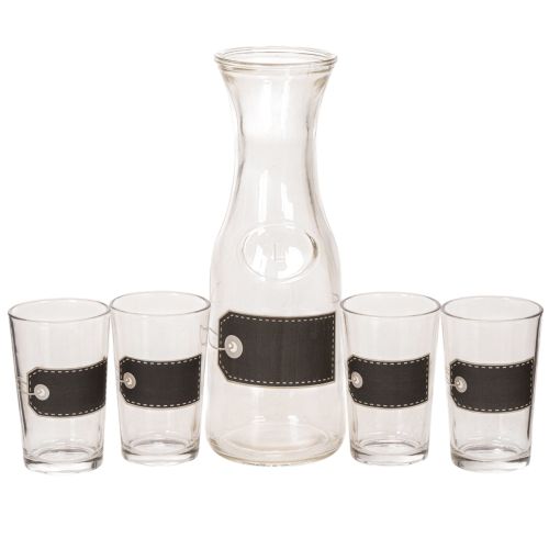 Glaskaraffe H 27 cm mit 4 Gläsern H 11 cm, transparent schwarz
