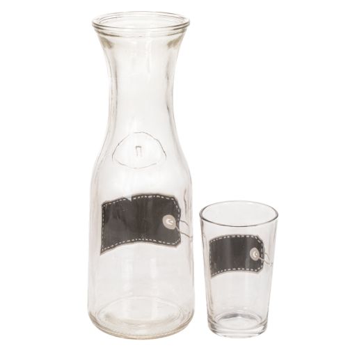 Glaskaraffe H 27 cm mit 4 Gläsern H 11 cm, transparent schwarz | Floristik24.ch