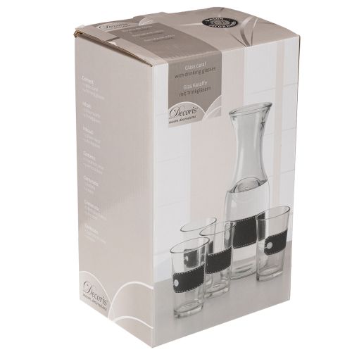 Glaskaraffe H 27 cm mit 4 Gläsern H 11 cm, transparent schwarz | Floristik24.ch