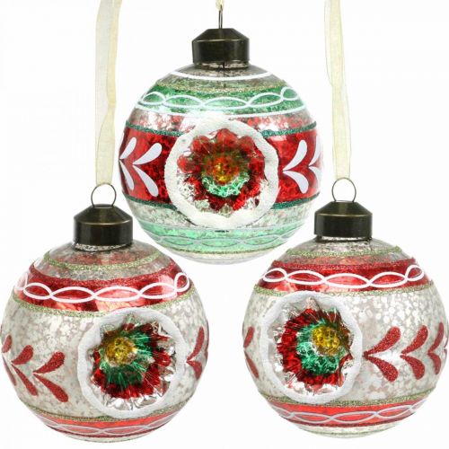 Christbaumkugeln mit Muster, Baumschmuck, Weihnachtskugeln Bunt H9cm Ø8cm Echtglas 3St