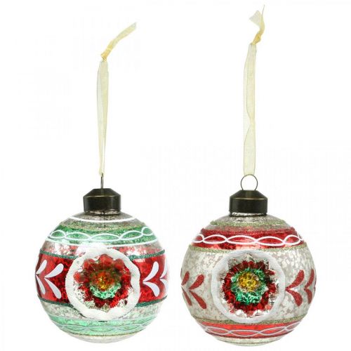 Floristik24 Christbaumkugeln mit Muster, Baumschmuck, Weihnachtskugeln Bunt H9cm Ø8cm Echtglas 3St